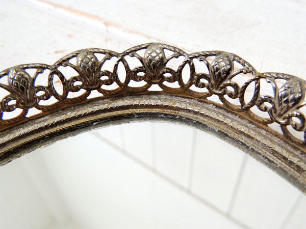 【フラワーモチーフ】透かしデザイン・小さなアンティーク・ミラートレイ/鏡/ジュエリートレイ USA