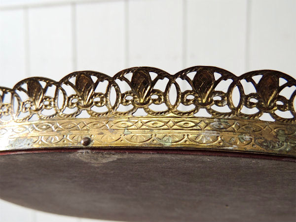 【フラワーモチーフ】透かしデザイン・小さなアンティーク・ミラートレイ/鏡/ジュエリートレイ USA