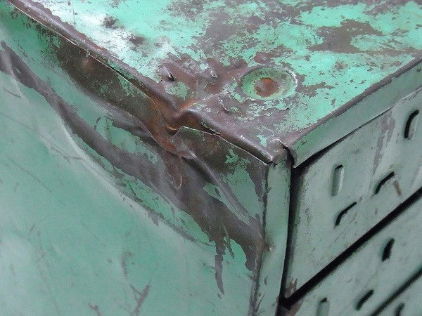 グリーン・3段式 インダストリアル・アンティーク・卓上チェスト 書類チェスト 引き出し 工具箱 USA