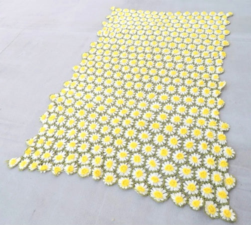 手編みニット・お花の立体モチーフ編み・アンティーク・ブランケット/ひざ掛け USA