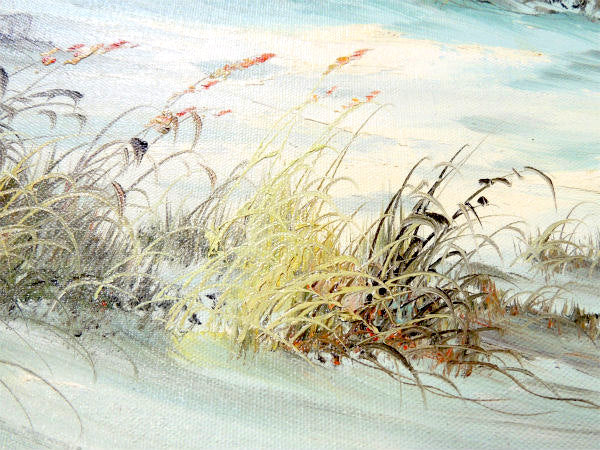 カモメ・海・風景画　絵画・木製フレーム・額・オイルペイント・油絵・直筆サイン・ART