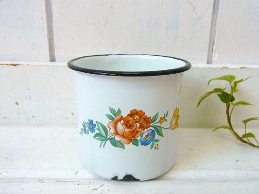 花柄・アンティーク・ホーローカップ/ホーローコップ　USA