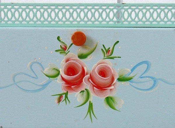 ハンドペイントの花柄・ティン製・アンティーク・シェルフ/飾り棚　USA