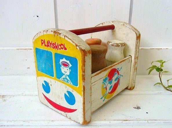 【PLAYSKOOL】プレイスクール・子供の木製アンティーク・おもちゃ/ミルクキャリーUSA