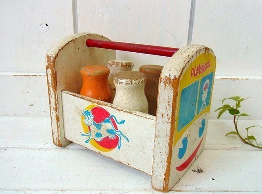 【PLAYSKOOL】プレイスクール・子供の木製アンティーク・おもちゃ/ミルクキャリーUSA