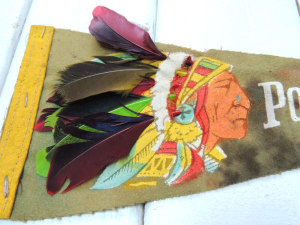 【1940's~・インディアン】ミシガン州・ヴィンテージ・ペナント・羽根つき