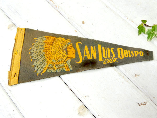 【1940's~・インディアン・CALIF】ヴィンテージ・ペナント・壁飾り/サンルイス・オビスポ