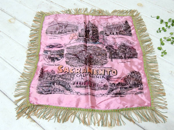 USA サクラメント カリフォルニア 州都 ピンク ヴィンテージ スーベニア クッションカバー ピローケース