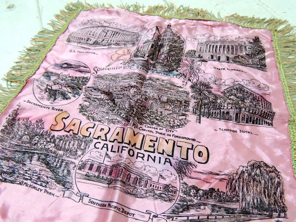 USA サクラメント カリフォルニア 州都 ピンク ヴィンテージ スーベニア クッションカバー ピローケース
