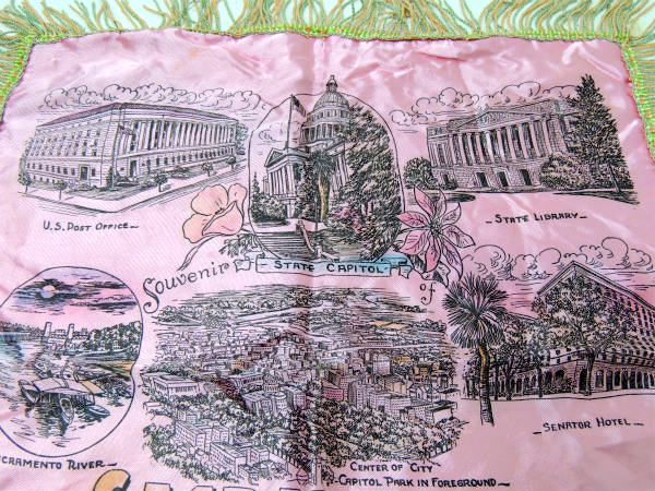 USA サクラメント カリフォルニア 州都 ピンク ヴィンテージ スーベニア クッションカバー ピローケース