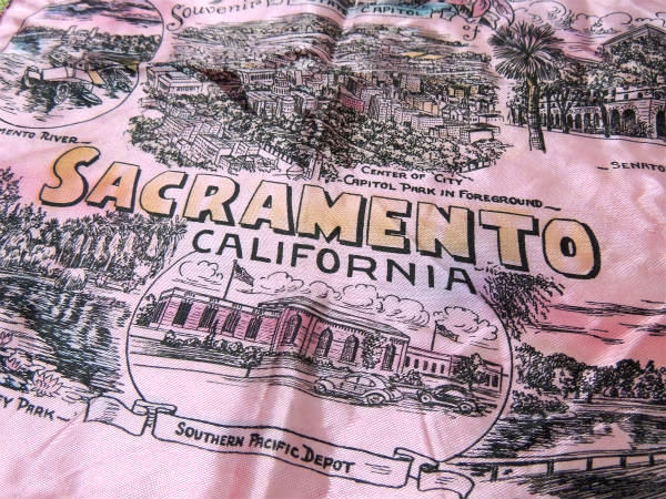 USA サクラメント カリフォルニア 州都 ピンク ヴィンテージ スーベニア クッションカバー ピローケース
