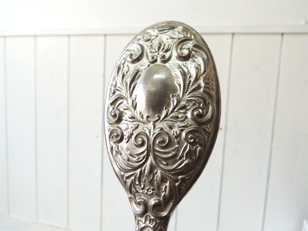 【クラシカルデザイン】フラワー&リーフ柄モチーフ・シルバープレート・アンティーク・ブラシ USA