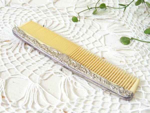 【クラシカルデザイン】フラワー&リーフ柄モチーフ・シルバープレート・アンティーク・コーム・くし・櫛