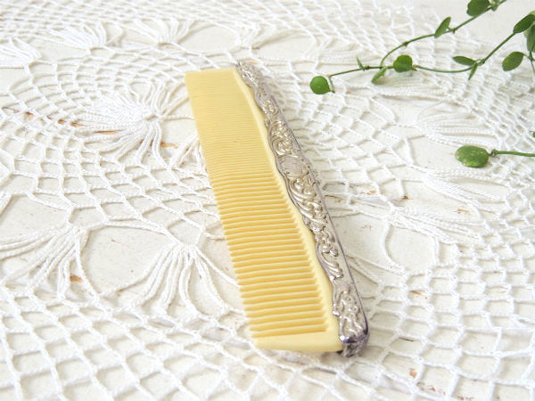 【クラシカルデザイン】フラワー&リーフ柄モチーフ・シルバープレート・アンティーク・コーム・くし・櫛