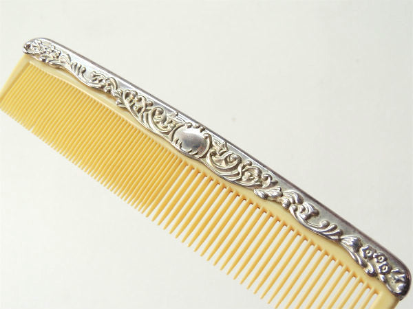 【クラシカルデザイン】フラワー&リーフ柄モチーフ・シルバープレート・アンティーク・コーム・くし・櫛