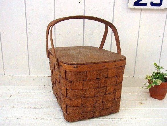木製・アンティーク・ピクニック・バスケット/ウッドバスケット USA