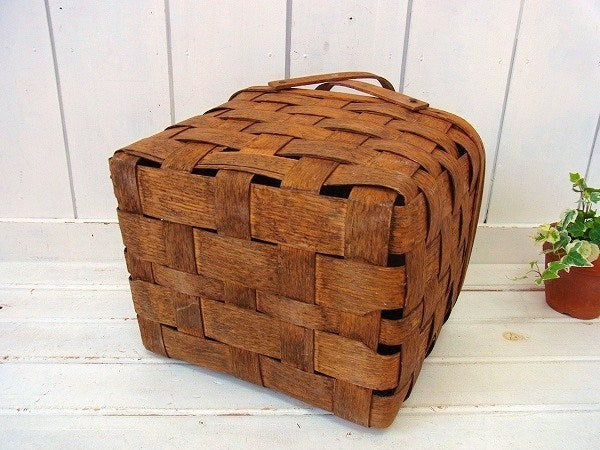 木製・アンティーク・ピクニック・バスケット/ウッドバスケット USA