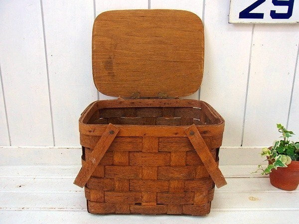 木製・アンティーク・ピクニック・バスケット/ウッドバスケット USA