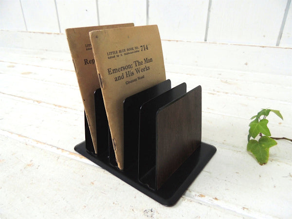 工業系・ウッドトーン スモールサイズ・メタル製・ヴィンテージ・書類スタンド ブックスタンド USA