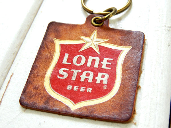 【★LONE STARビール】テキサス州・アドバタイジング・ヴィンテージ・レザー・キーホルダー・US