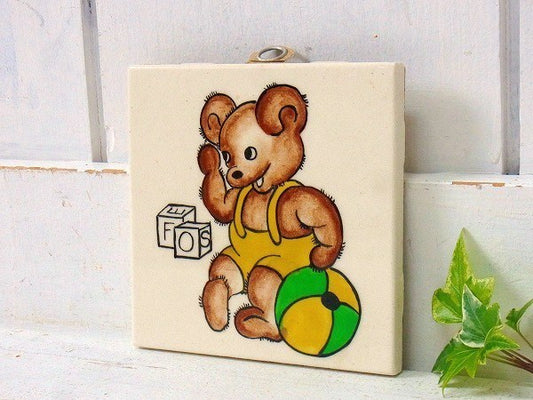 タイル テディベア・子グマ柄・陶磁器製・デッドストック・アンティーク・壁飾り USA