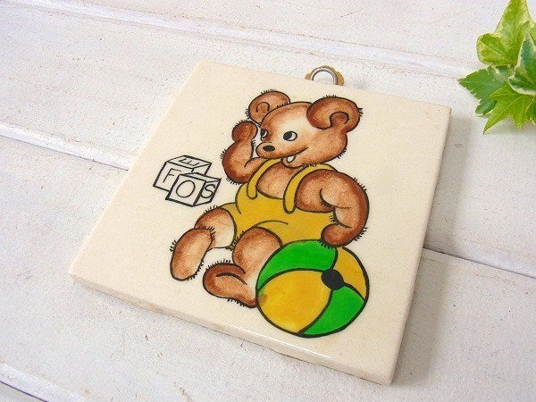 タイル テディベア・子グマ柄・陶磁器製・デッドストック・アンティーク・壁飾り USA