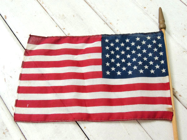 USA・アメリカンフラッグ 50州・星条旗・木製ポール・ヴィンテージ・旗・アメリカ合衆国・看板