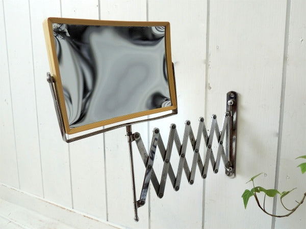 長方形 ミラー・アイアン製・ヴィンテージ・シェービングミラー スイングミラー 鏡 USA