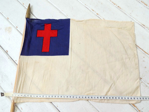 クリスチャンフラッグ 十字架・キリスト教・木製ポール付き・アンティーク・フラッグ・旗 ・教会②