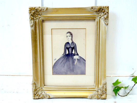 WALL ART 1910~1930s・アールデコ 女性・人物画・アンティーク・額縁・木製フレーム