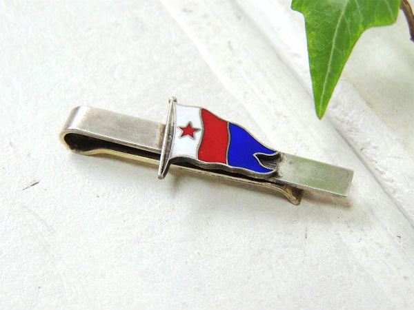【北欧・デンマーク】★トリコロール・フラッグ・925シルバー・ヴィンテージ・タイピン・タイクリップ