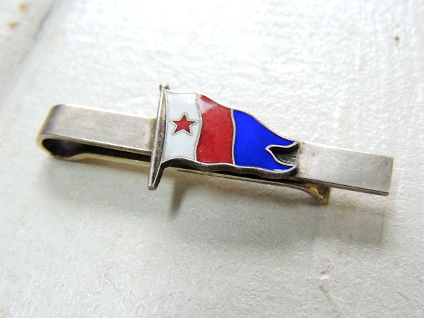 【北欧・デンマーク】★トリコロール・フラッグ・925シルバー・ヴィンテージ・タイピン・タイクリップ