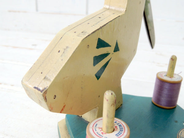 糸巻き&ハサミ付き　鳥・木製・アンティーク・スプールホルダー 糸巻きホルダー USA