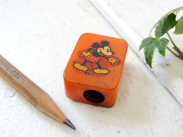 【OLDミッキーマウス】ディズニー・オレンジ色・ヴィンテージ・鉛筆削り・ペンシルシャープナー・文房具