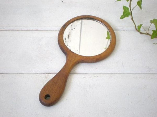 木製の小さなアンティーク・ハンドミラー/手鏡