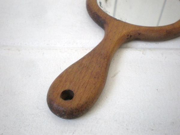木製の小さなアンティーク・ハンドミラー/手鏡