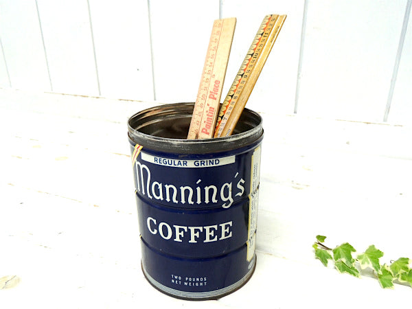 【Manning's COFFEE】ブリキ製・ヴィンテージ・ビッグサイズ・コーヒー缶/ティン缶