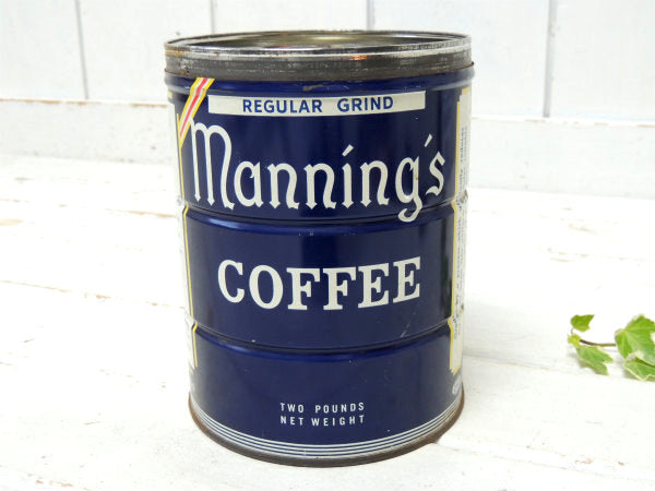 【Manning's COFFEE】ブリキ製・ヴィンテージ・ビッグサイズ・コーヒー缶/ティン缶
