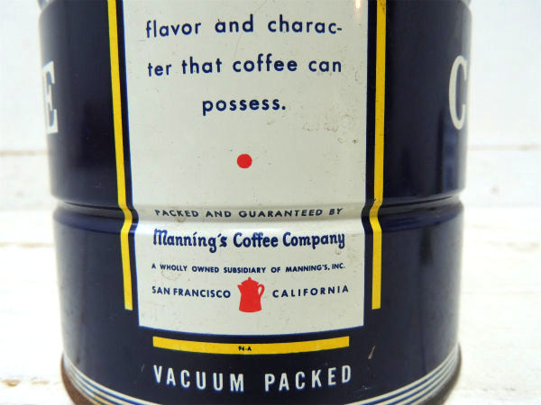 【Manning's COFFEE】ブリキ製・ヴィンテージ・ビッグサイズ・コーヒー缶/ティン缶
