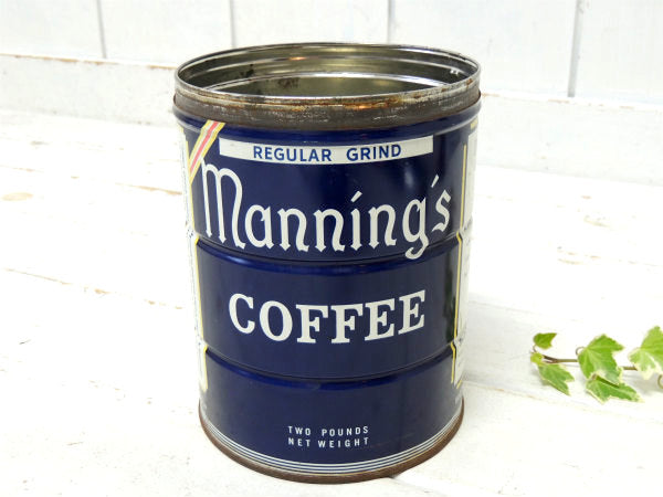 【Manning's COFFEE】ブリキ製・ヴィンテージ・ビッグサイズ・コーヒー缶/ティン缶