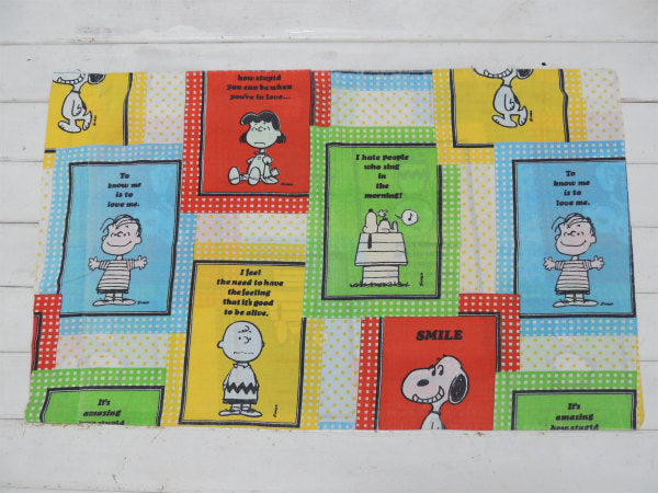 【スマイル・スヌーピー】ピーナッツの仲間・パネル柄・ヴィンテージ・ユーズド・ピロケース/枕カバー