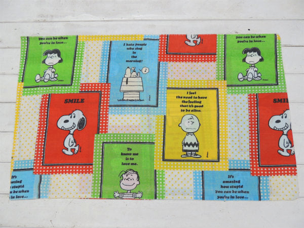【スマイル・スヌーピー】ピーナッツの仲間・パネル柄・ヴィンテージ・ユーズド・ピロケース/枕カバー