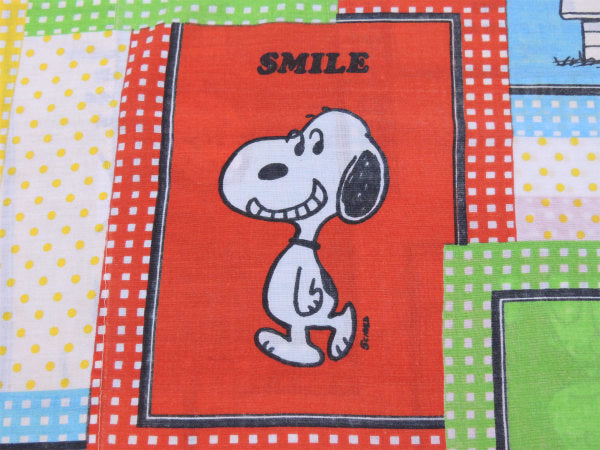 【スマイル・スヌーピー】ピーナッツの仲間・パネル柄・ヴィンテージ・ユーズド・ピロケース/枕カバー