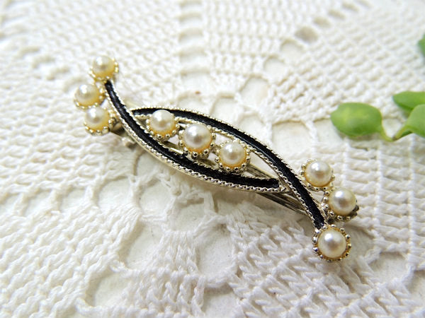 パール調・ヴィンテージ・ヘアクリップ/コスチュームジュエリー/アクセサリー USA