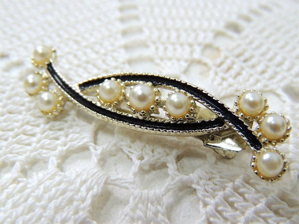 パール調・ヴィンテージ・ヘアクリップ/コスチュームジュエリー/アクセサリー USA