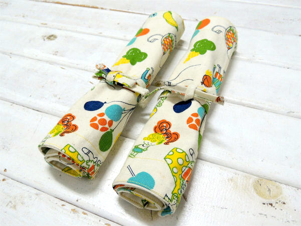 ピエロ 動物 お菓子柄 ポケット付き 子供用 ヴィンテージ ランチョンマット プレイスマット②