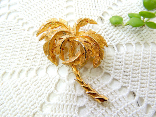 パームツリー ヤシの木 ゴールドトーン ヴィンテージ ブローチ アクセサリー USA コスチュームジュエリー