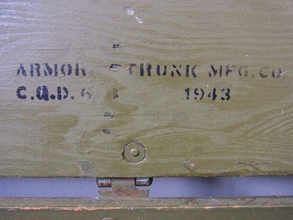 1943【ARMORD TRUNK】カーキ色・大きな木製・アンティーク・トランク/ウッドボックス