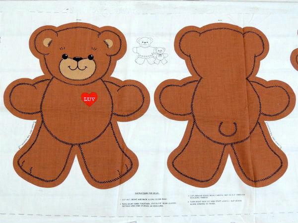 【LUV♡テディベア】ピロードール・2体・デッドストック・ヴィンテージ・パネル生地/ファブリック