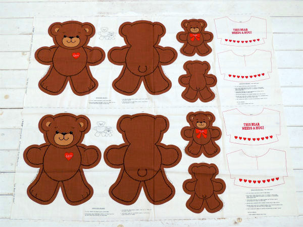 【LUV♡テディベア】ピロードール・2体・デッドストック・ヴィンテージ・パネル生地/ファブリック